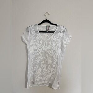 Johnny Was White Embroidered Blouse XS